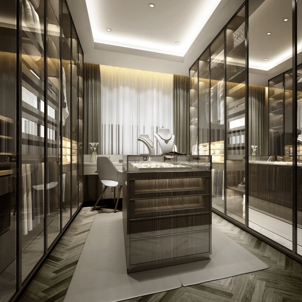 luxury walk in closet with glass doors and drawers luxury walk in closet with glass doors and drawers