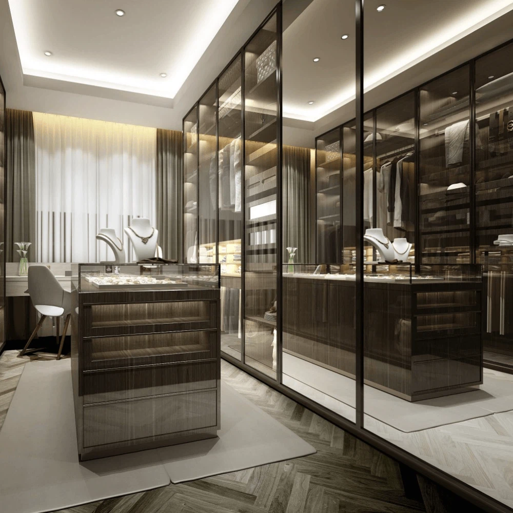 modern glass wardrobe with wooden island cabinet modern glass wardrobe with wooden island cabinet